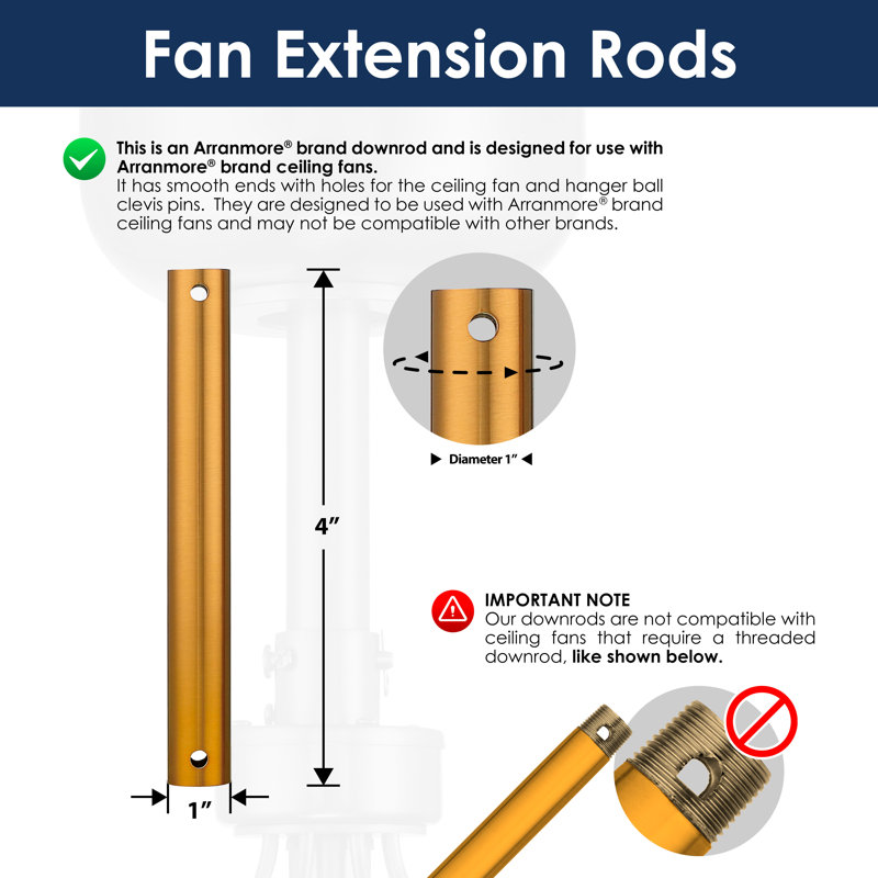 Steel Fandelier Downrod, Aged Brass, 4" H x 1" W x 1" D