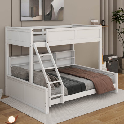 Lit superposé simple au-dessus d'un grand lit pour toute la famille - Armoires de rangement (organiser) + ports USB (chargement facile)