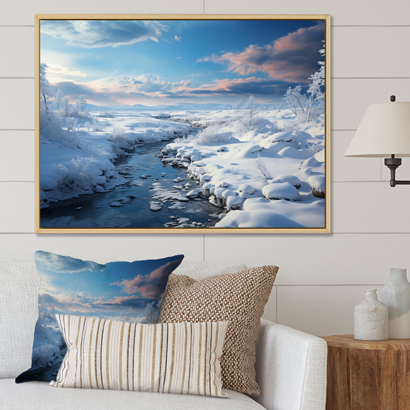 Paysage d'hiver enneigé à l'horizon II, H 12 po x l 20 po x P 1 po, Cadre naturel flottant