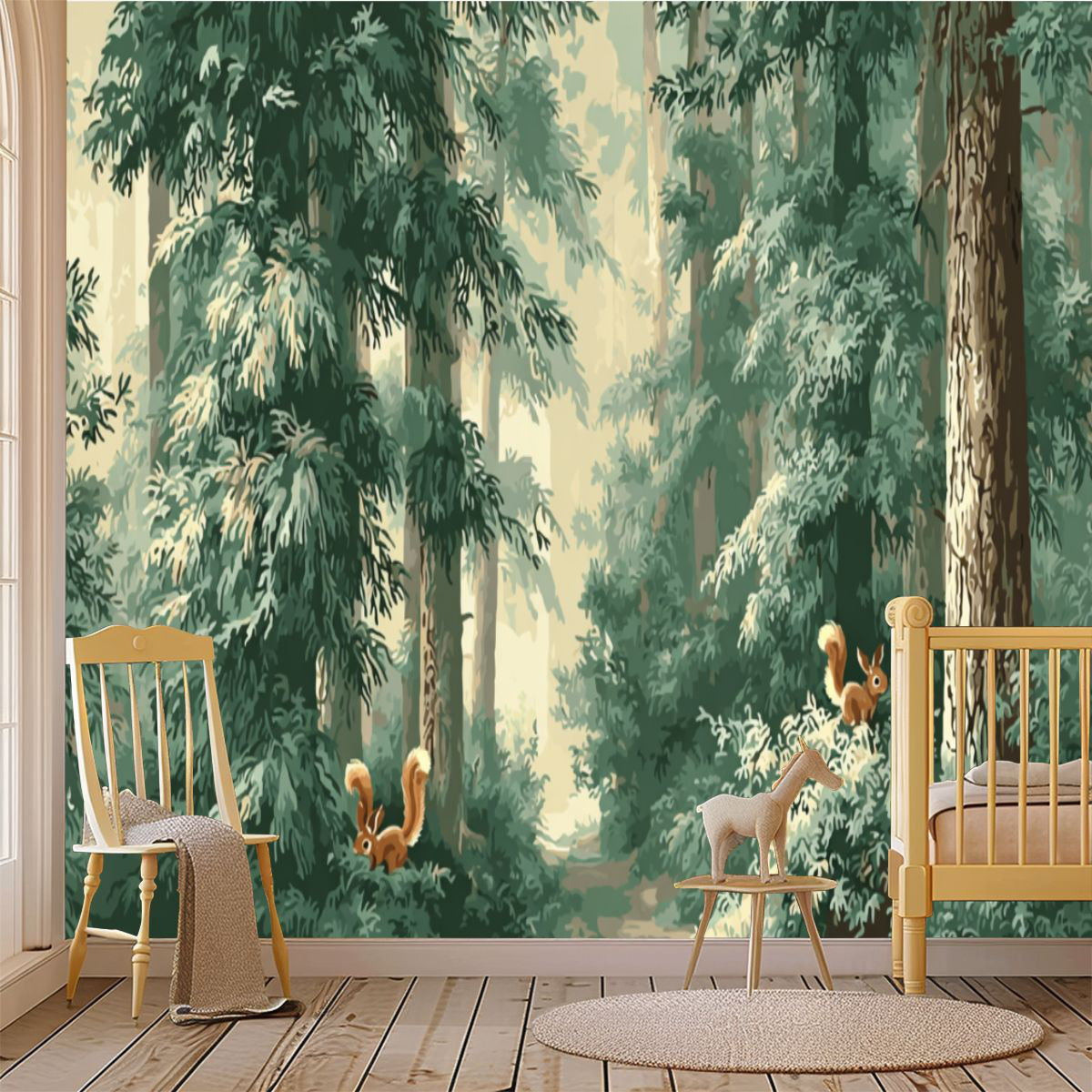 Millwood Pines Peel and Stick Wallpaper Wall Mural Tall Trees Squirrels ...