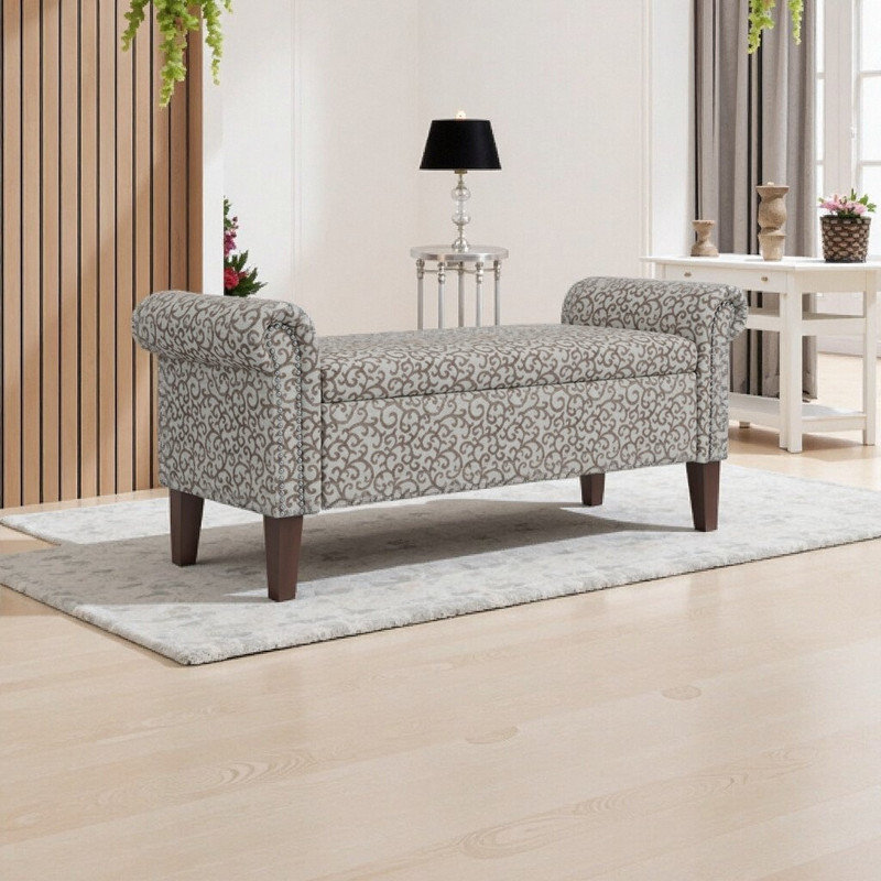 Banc de rangement avec repose-pieds Conrad, Gris clair