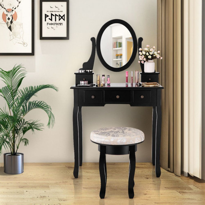 Ensemble de meuble-lavabo de maquillage avec tabouret et miroir Demartini