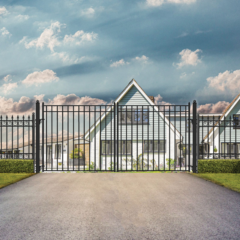 Madrid Style Black Steel Dual Swing Driveway Gate 12 x 6 Feet