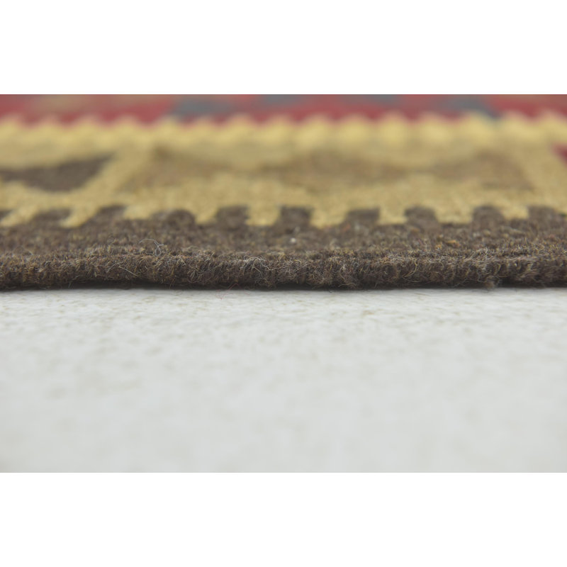 Tapis de zone en laine rouge 3 pi 4 po x 5 pi one-of-kind à la main noué la Lorain