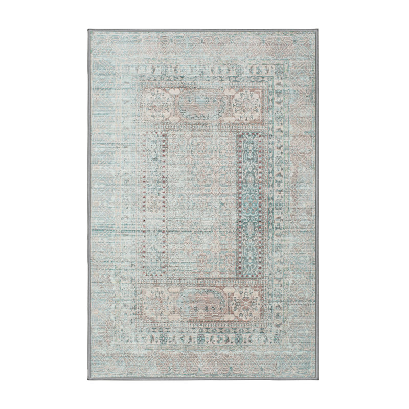 Tapis bleu ciel/gris ciel contemporain, Rectangle 5 pi x 7 pi