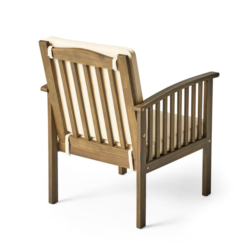 2 Outdoor Wood Chairs - Gray Finish And Cream Cushions Of Seating Protected, Gray/Cream, Brown