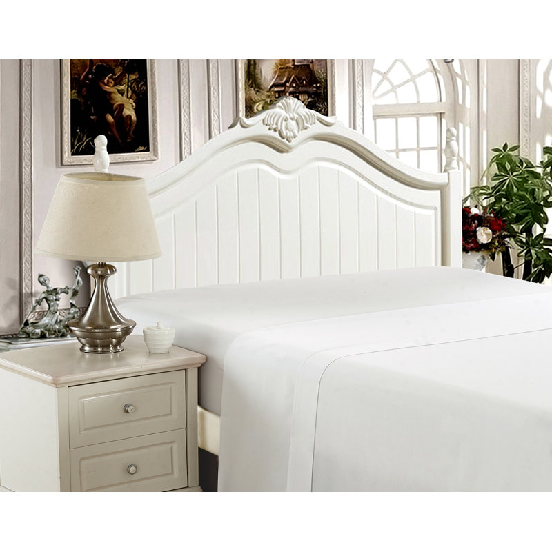 Drap plat en rayonne de bambou élastique toutes saisons Marina, Blanc, Drap plat grand