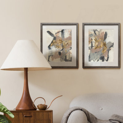 « Golden blush I », ensemble de 2 reproductions d’art encadrées sur papier