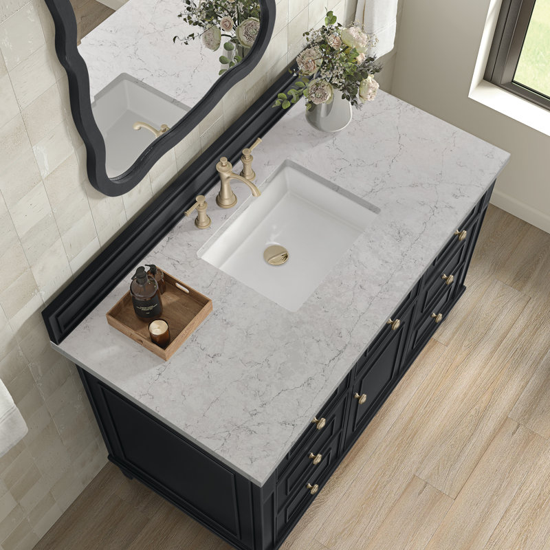 Lorelai 48'' W Single Vanity, Black Onyx, Eternal Jasmine Pearl Quartz, 8" Widespread
