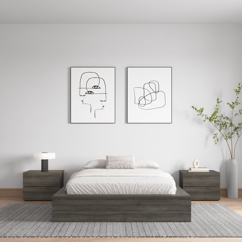 Lit plateforme Hamdja, Lit double, Chêne gris