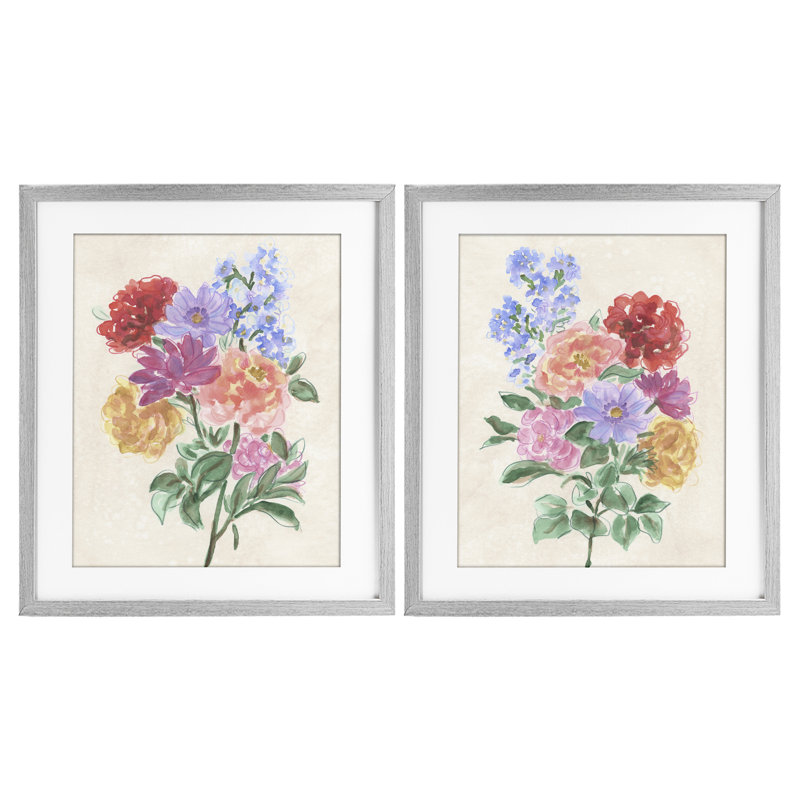 Fleurs printanières sur parchemin, ensemble de 2 reproductions encadrées sous verre, design par June Erica Vess
