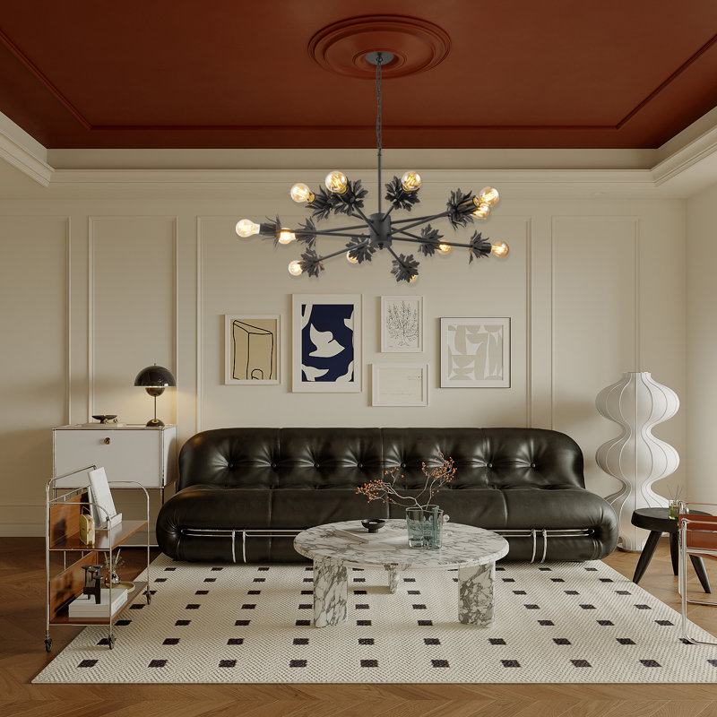 Lustre spoutnik linéaire moderne à 12 lumières Ophelia, Noir mat