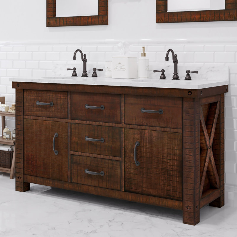 Oxon Hill 60'' Double Bathroom Vanity with Top, Carrara White, Rustic Sienna