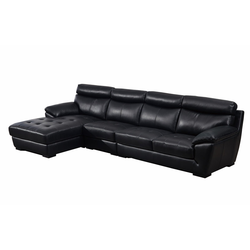 Swindlehurst Upholstered L-Shaped Sectional, Left Hand Facing, Black leather
