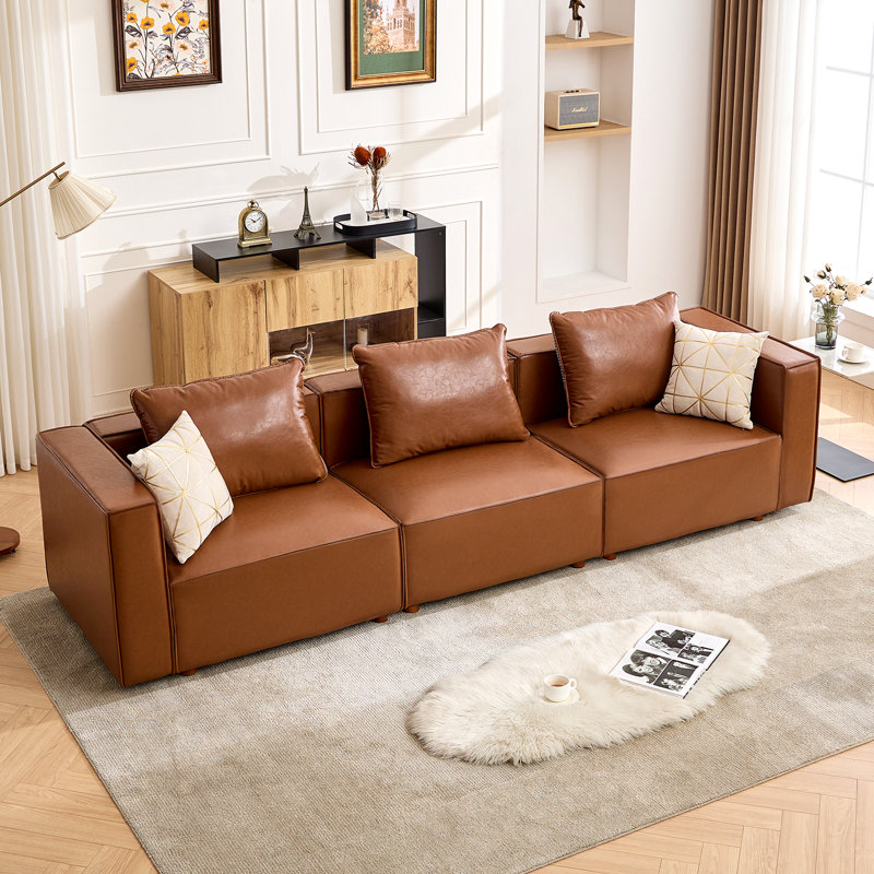Canapé surdimensionné en cuir 118,5 po avec coussins réversibles, Brun