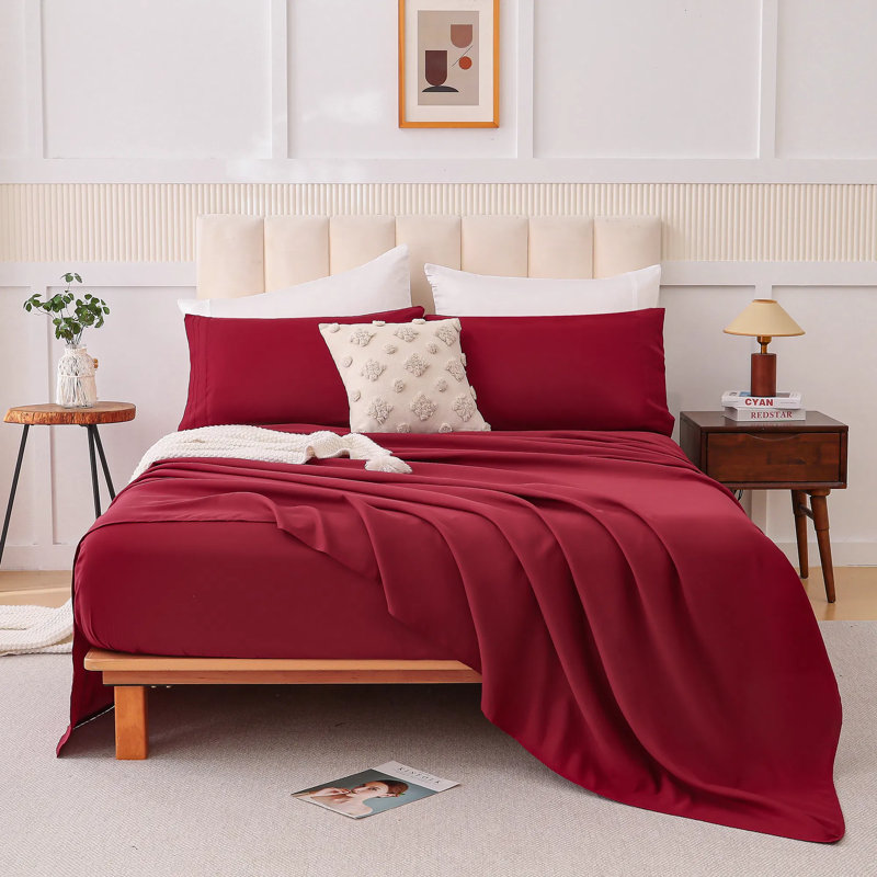 Ensemble de draps 4 pièces en mélange de coton Morandi, Rouge