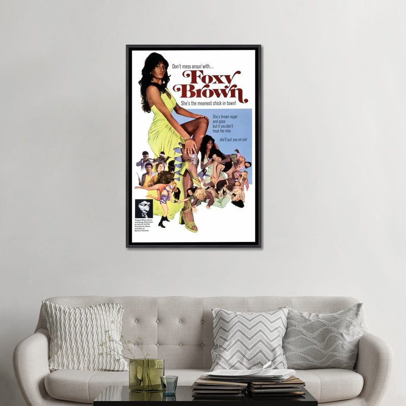 Foxy brun - publicité imprimée, H 48 po x l 32 po x P 1,5 po, Aucun mat, Toile avec cadre noir patiné