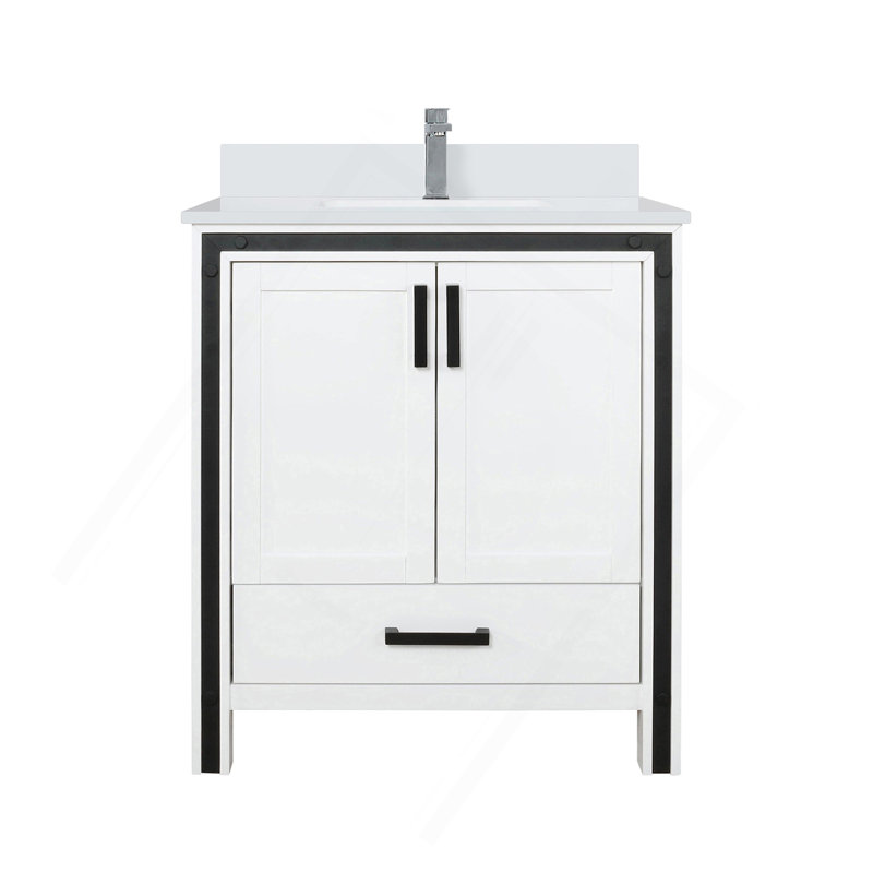 Meuble-lavabo blanc 30 po X P 22 po D, ensemble de comptoir en quartz blanc et robinet