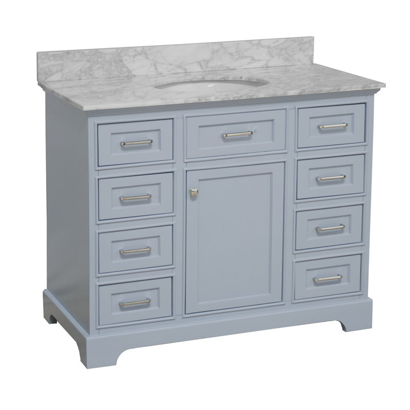 Ensemble de meuble-lavabo simple 42 po Ronnie, Bleu poudre, Marbre de Carrare