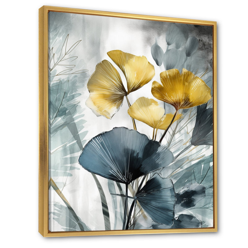 «Palm Tropical Ginkgo», œuvre d'art encadrée sur toile, H 20 po x l 12 po x P 1 po, Cadre flottant doré