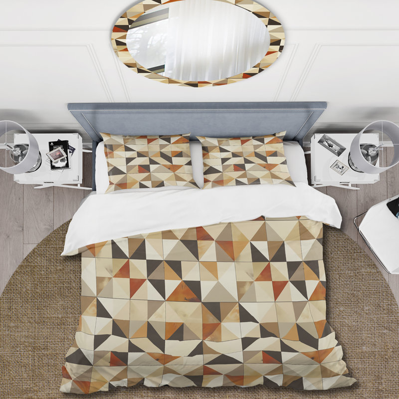 Ensemble de housse de couette Mid-Century Brown Triangles Print VI, Housse de couette très grand + 2 taies décorativ