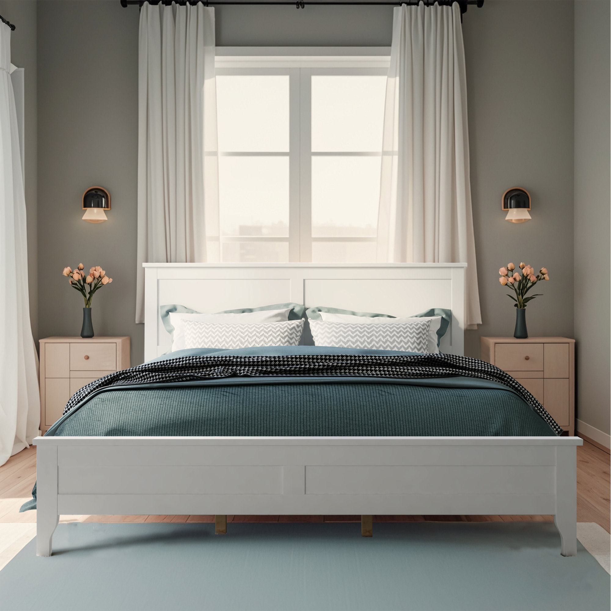 Lark Manor Solid Wood Bed Frame, Platform Bed with Headboard, Foot