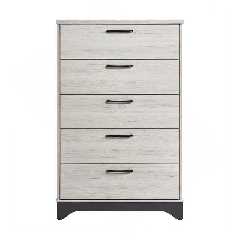 Contemporary Two-Tone White Oak And Gray Finish 5-Drawer Storage Chest Bedroom Furniture 1Pc