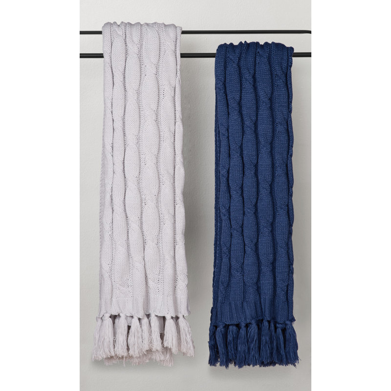 Jeté en tricot torsadé, Bleu
