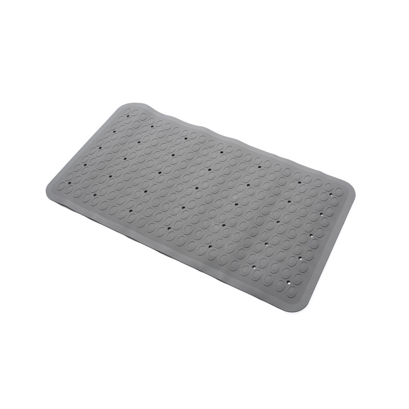 Rubber Rectangle Bath Mat with Non Slip Suction Cups, Grey