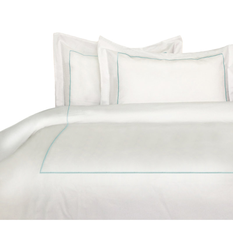 Benin Traditional Percale Duvet Cover, Full/Queen Duvet Cover + 2 Shams, Aqua/White