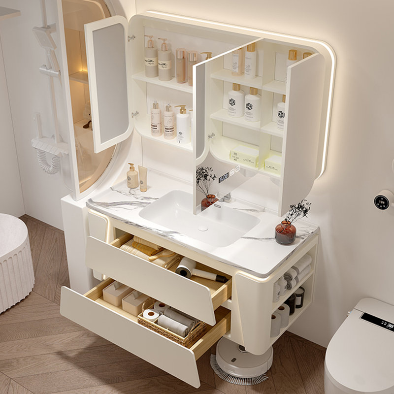Armoire de salle de bain moderne et simple de style crème