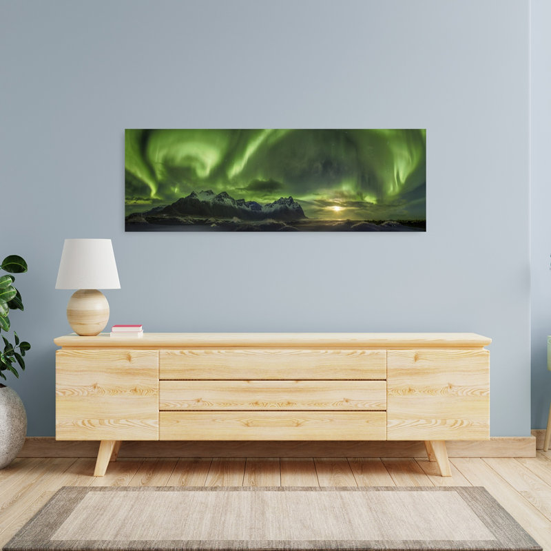 Northern Lights Mountain Glow 1 Piece Wrapped Canvas Panoramic Wall Art, 121.92 cm H x 40.64 cm W