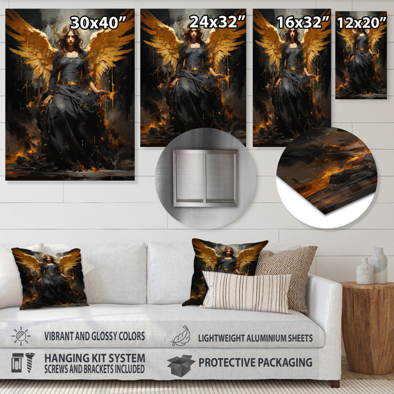 «Gold Angel Rebel Renaissance II» - art mural Pop Art, H 40 po x l 30 po x P 1,5 po