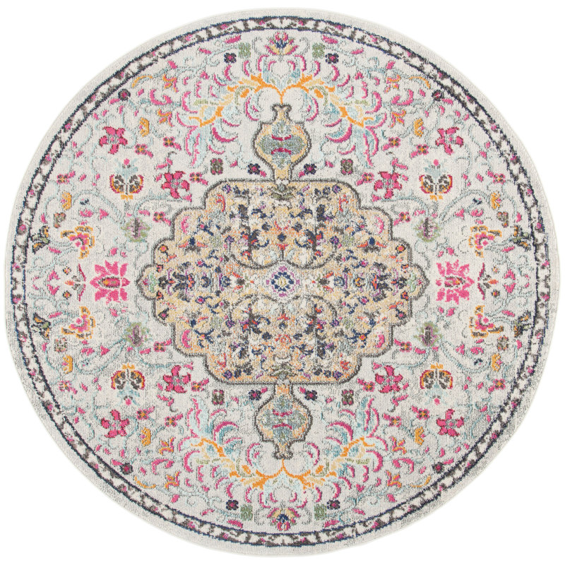 Felty Oriental Grey/Gold Area Rug, Round 6'7"