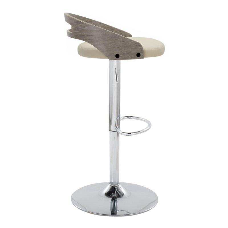 Adjustable Beige Swivel Bar Stools with Wood and Metal Frame