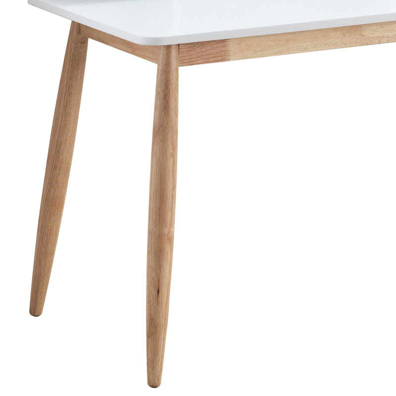 Bureau blanc moderne Mid-Century - Construction et bois d'hévéa l 43 po x P 23,6 po, Blanc/naturel