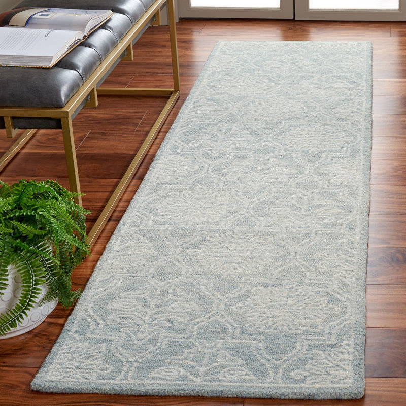 Tapis damassé en coton touffeté gris clair / ivoire Frachia, Tapis de couloir 2 pi 3 po x 8 pi