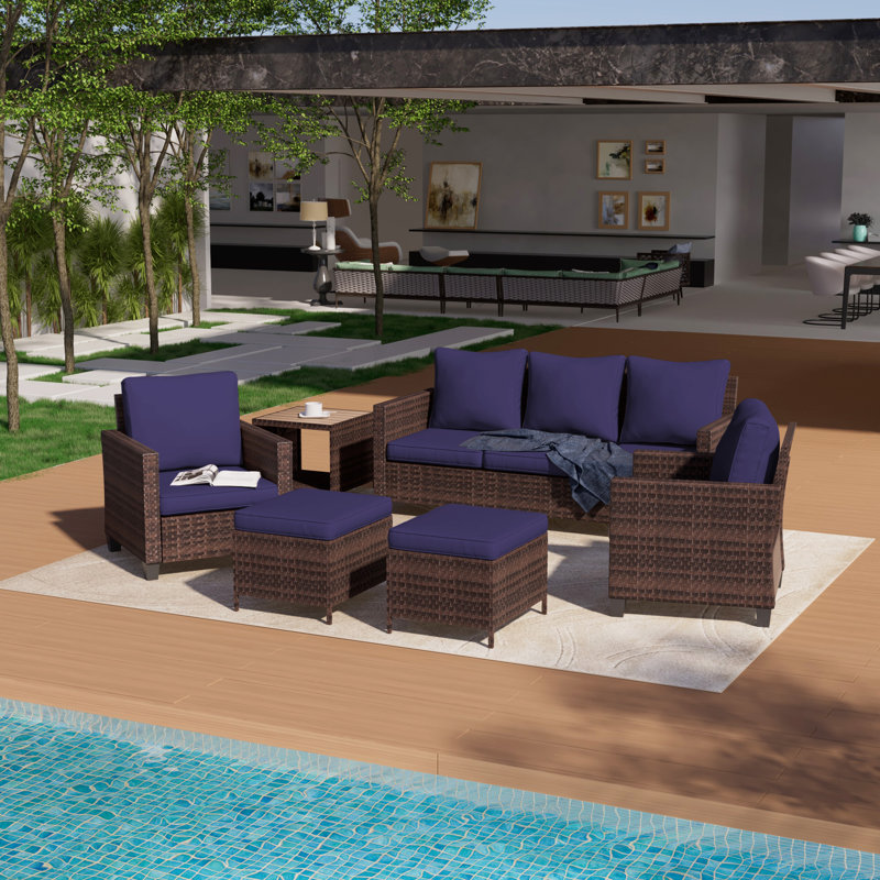 Castlegar 5 - Person Patio Conversation Set with Cushions, Navy, Brown