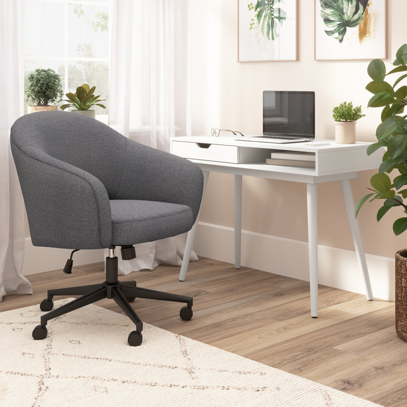 Lachone 40W Small Writing Desk And Chair Set For Home Office, Computer Table With Storage And Seating, White/Gray