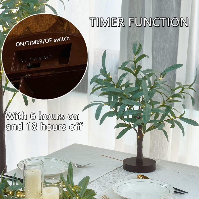 Petit arbre éclairé avec minuterie 50 lumières à DEL USB à piles sur table Bonsai plante artificielle pour décoration intérieure
