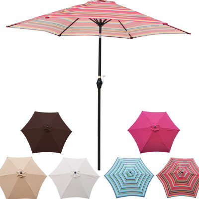 Parasol d'extérieur 9 pi avec rayures rouges - Amélioration de la résistance aux chocs, poteau de patio en acier rayé stable, 6 baleines, facile à nettoyer