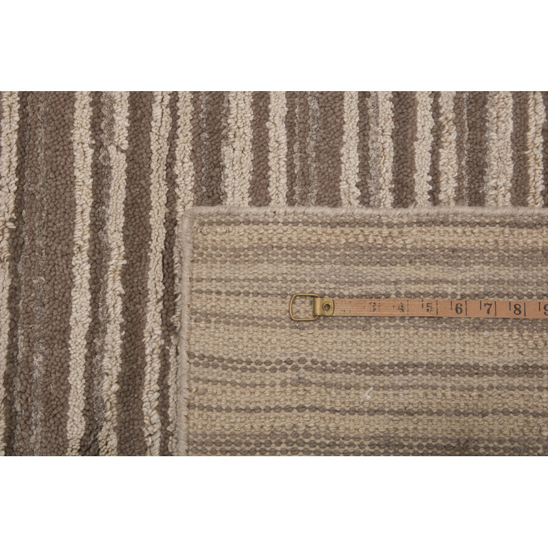 Hand Knotted Striped Area Rug in Beige