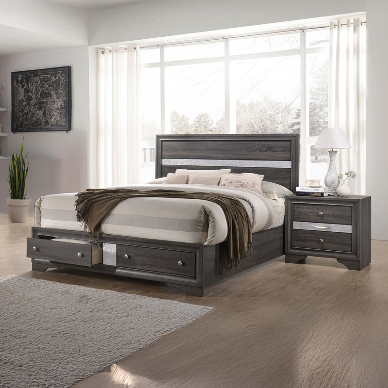 Minns Full 2PC Gray, Gray, Full, 2 Pieces: Bed, Nightstand