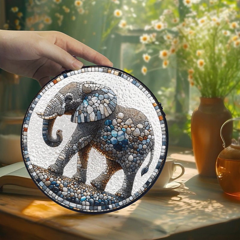 Panneaux de vitrail en mosaïque éléphant, attrape-soleil pour la décoration de fenêtre, 11,8 x 11,8 po (30 x 30 cm)