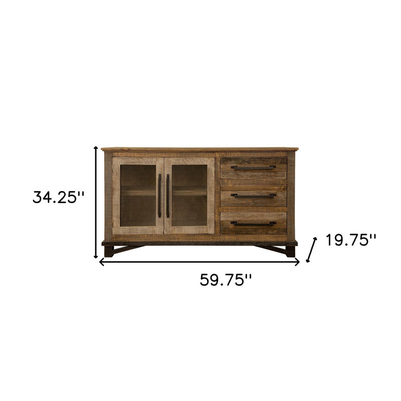 Table de buffet 60 po en bois massif et manufacturé brun patiné