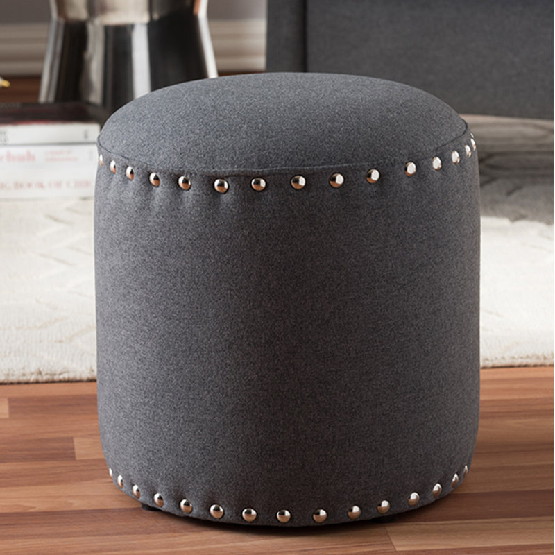 Pikus Upholstered Pouf, Gray Polyester