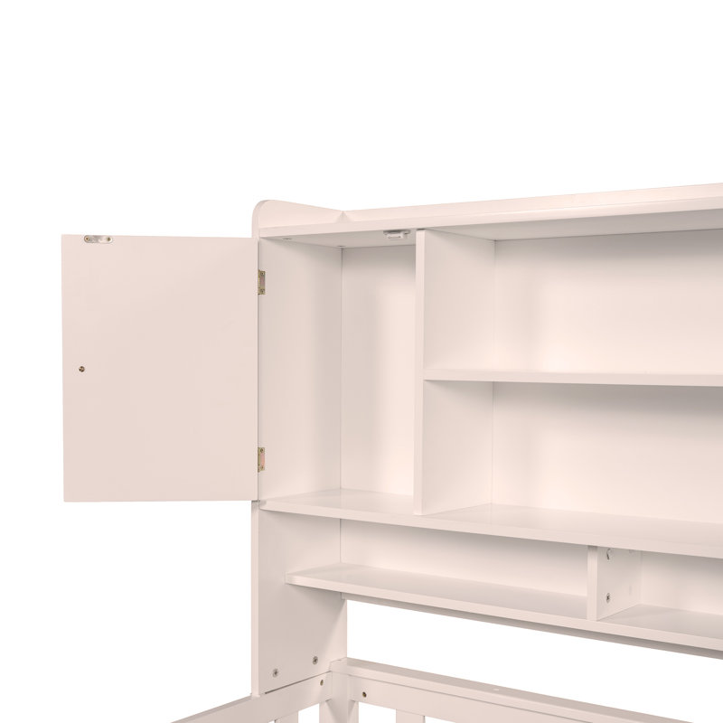 Multifunctional Wood Platform Bed with Bookshelf at the Head of the Bed, Built-in Desk and Matching Chair,