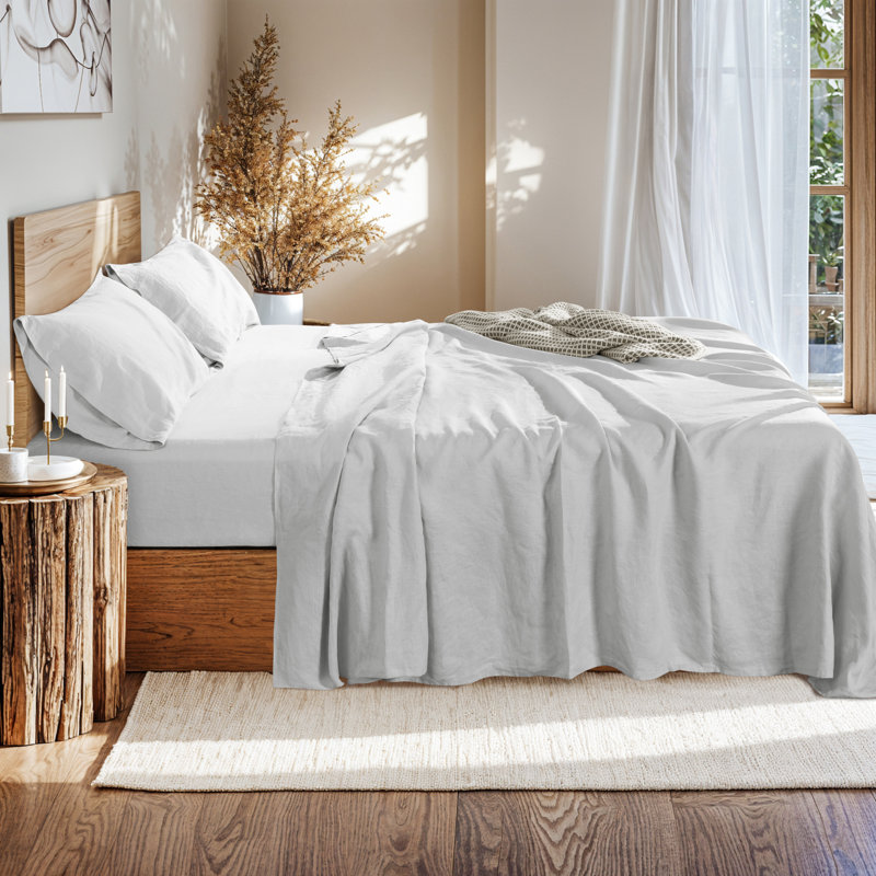 Linen Sheets Set, 100% Linen Bed Sheets- 4 Pcs, Gray, King