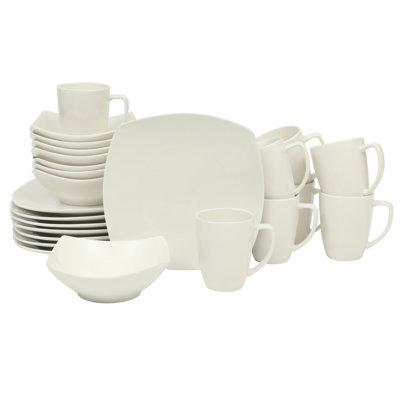 Gibson Home Zen Buffet (Service for 8) 24 Piece Plates and Bowls Porcelain Solid Colour Dishes  Ceramic Dinnerware Set - White