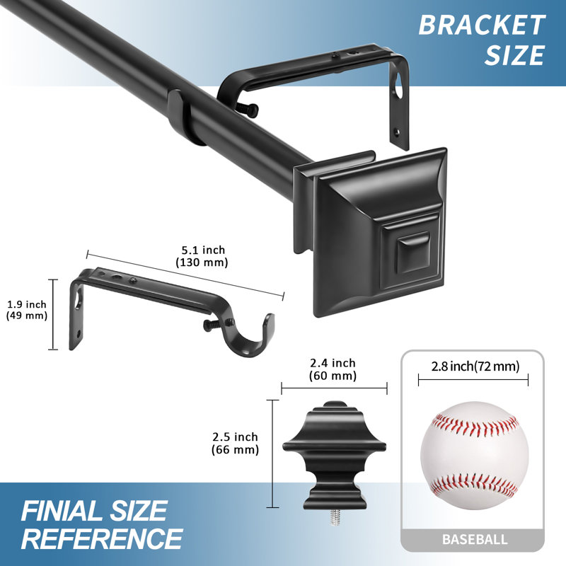 Tringle à rideaux simple réglable 1 po Adelene, De 28 po à 48 po de largeur, Noir